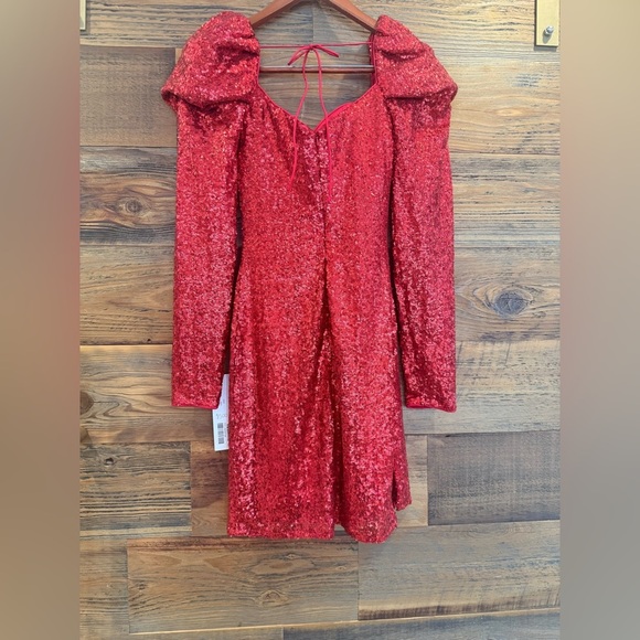 Jovani Dazzling Red Sequin Long Sleeve Dress - Picture 12 of 14